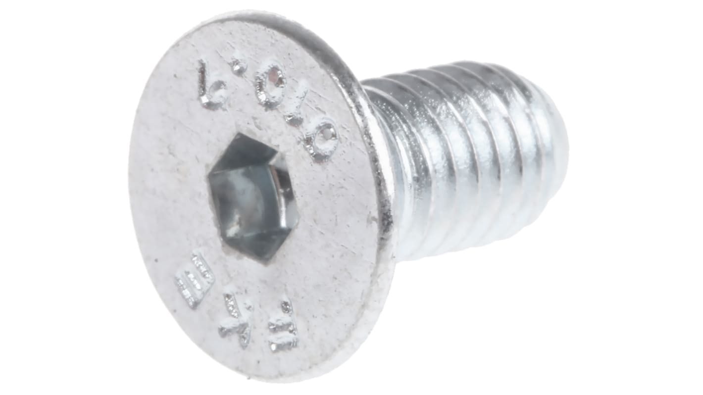 RS PRO M5 x 10mm Hex Socket Countersunk Screw Bright Zinc Plated Steel