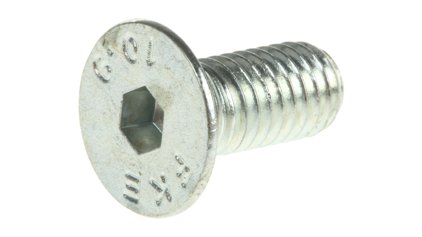 RS PRO M5 x 12mm Hex Socket Countersunk Screw Bright Zinc Plated Steel