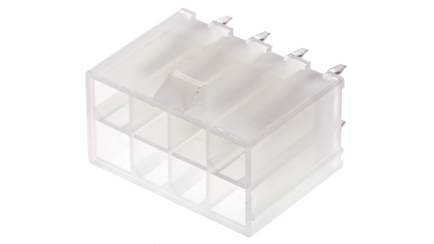 Molex Mini-Fit Jr. Series Straight Through Hole PCB Header, 8 Contact(s), 4.2mm Pitch, 2 Row(s), Shrouded