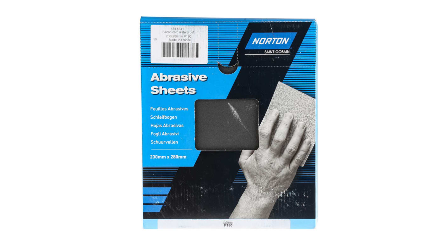Norton T489 Waterproof Sheets P180 Grit Very Fine Sanding Sheet, 280mm x 230mm