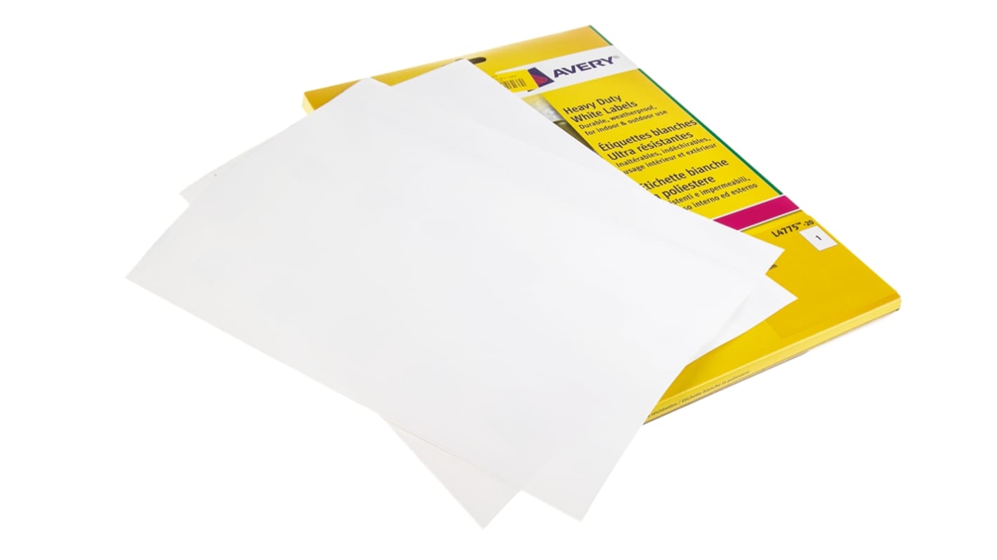 Avery White Adhesive Heavy duty Label Sheet, Pack of 20