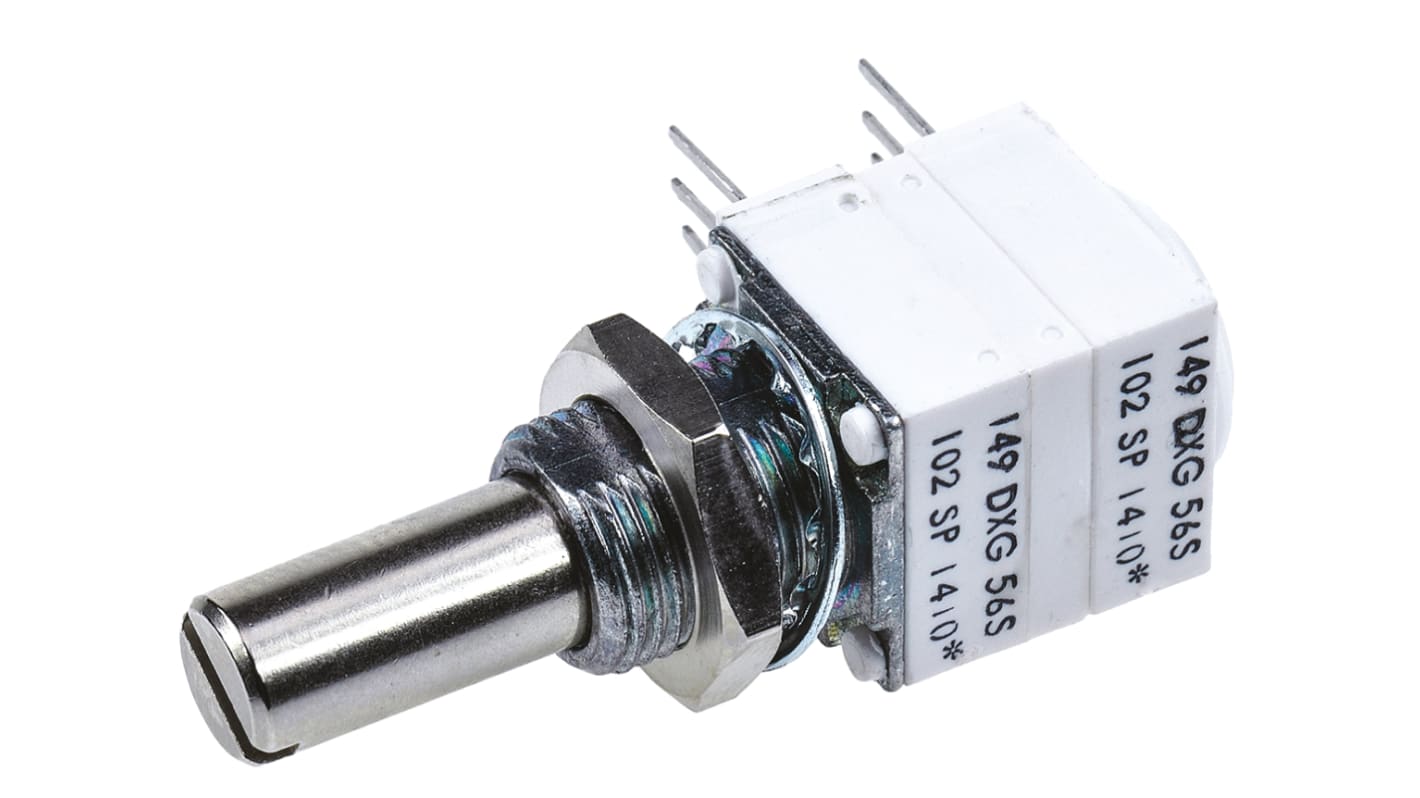 Vishay 149 1kΩ Rotary Potentiometer 2-Gang, Panel Mount (Through Hole), 14920F0GJSX13102KA