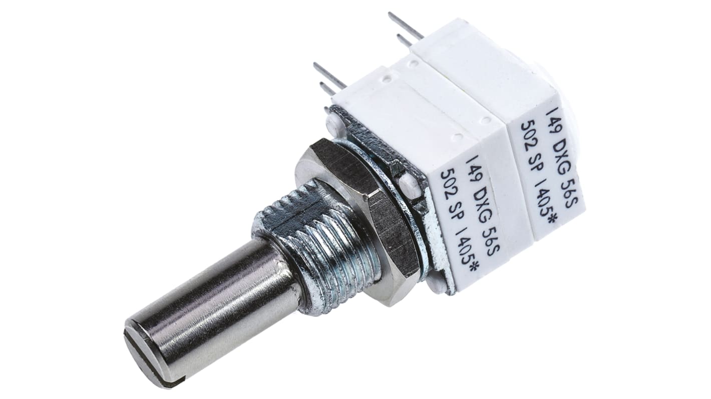 Vishay 149 5kΩ Rotary Potentiometer 2-Gang, Panel Mount (Through Hole), 14920F0GJSX13502KA