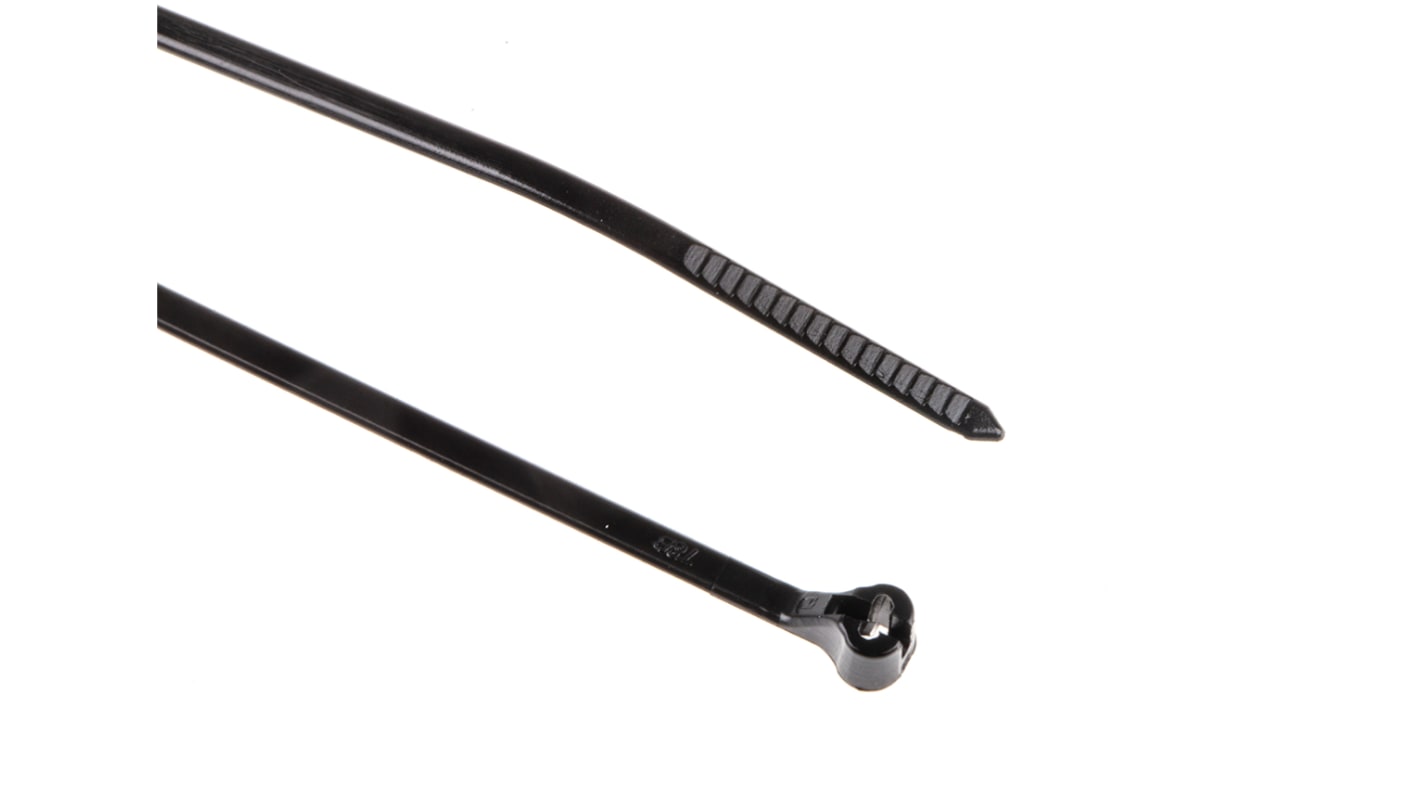 Thomas & Betts Cable Ties, Stainless Steel Barb Locking, 92mm x 2.4 mm, Black Nylon, Pk-1000