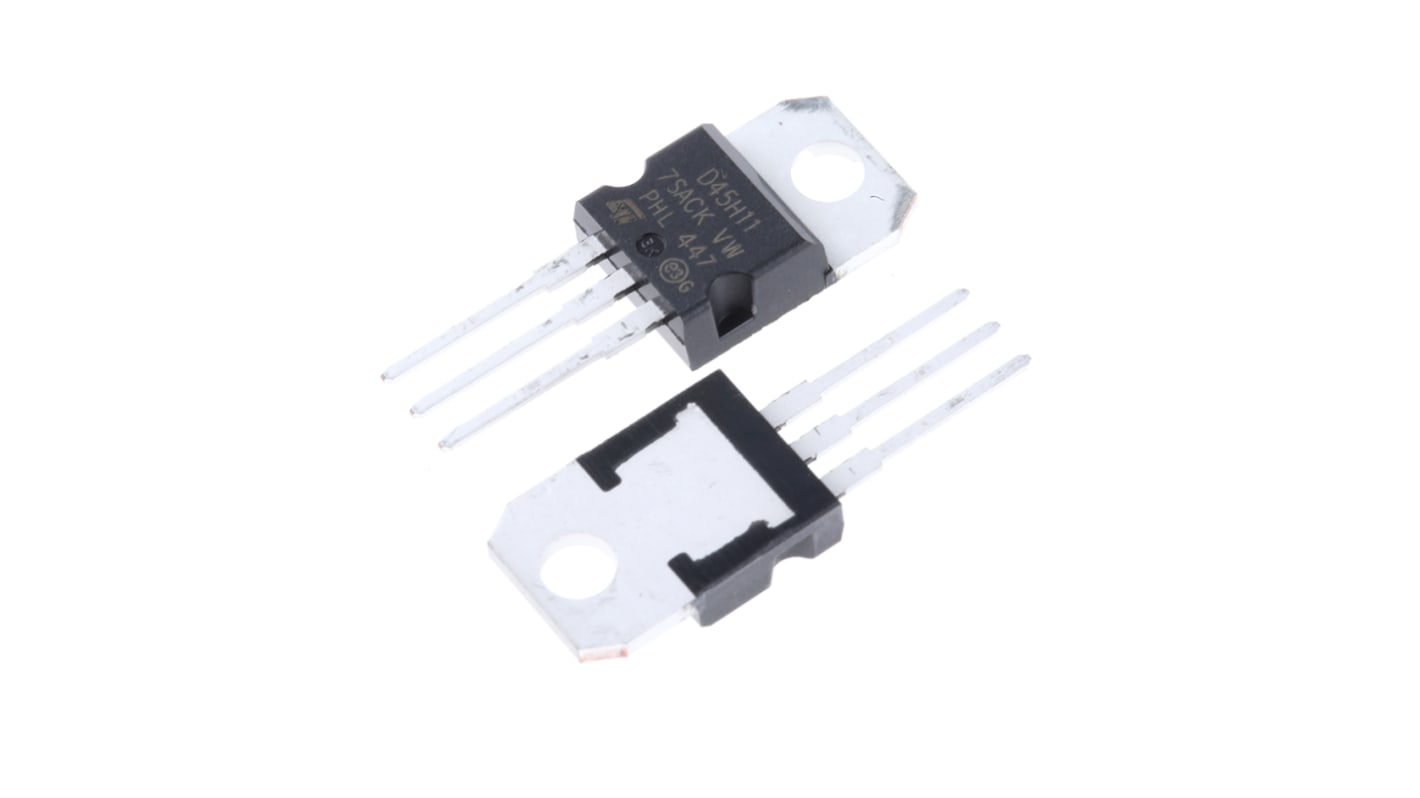 STMicroelectronics D45H11 PNP Transistor, -10 A, -80 V, 3-Pin TO-220