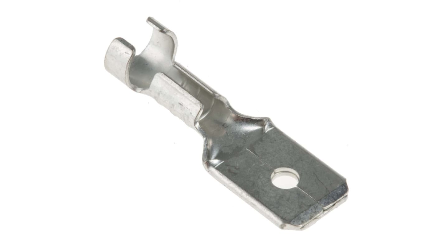 RS PRO Uninsulated Male Spade Connector, Open barrel, 6.35 x 0.8mm Tab Size, 1.5mm² to 2.5mm²