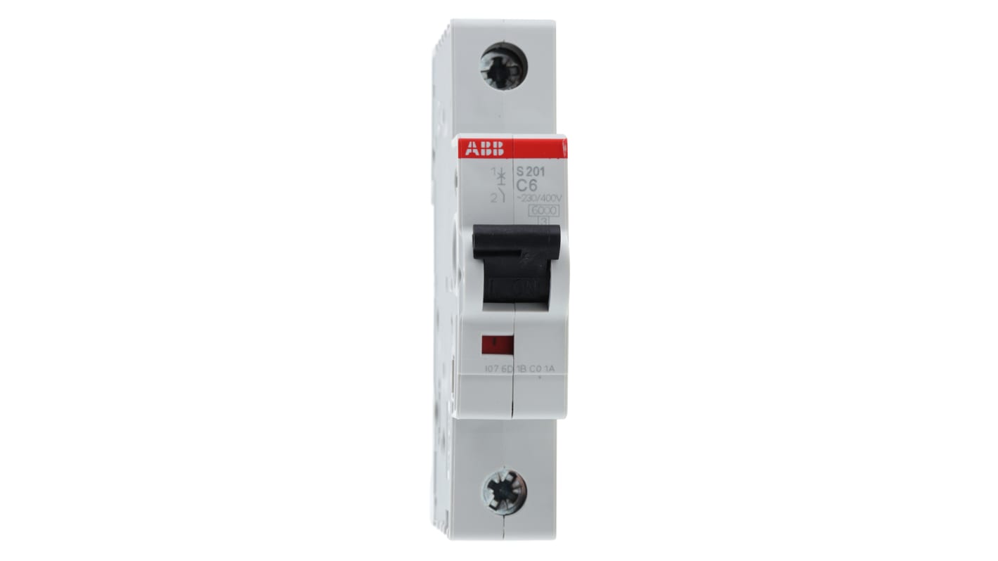 ABB C型MCB, 1极, 6 kA分断, 6A, 253VAC, 72VDC, S200系列 S201-C6