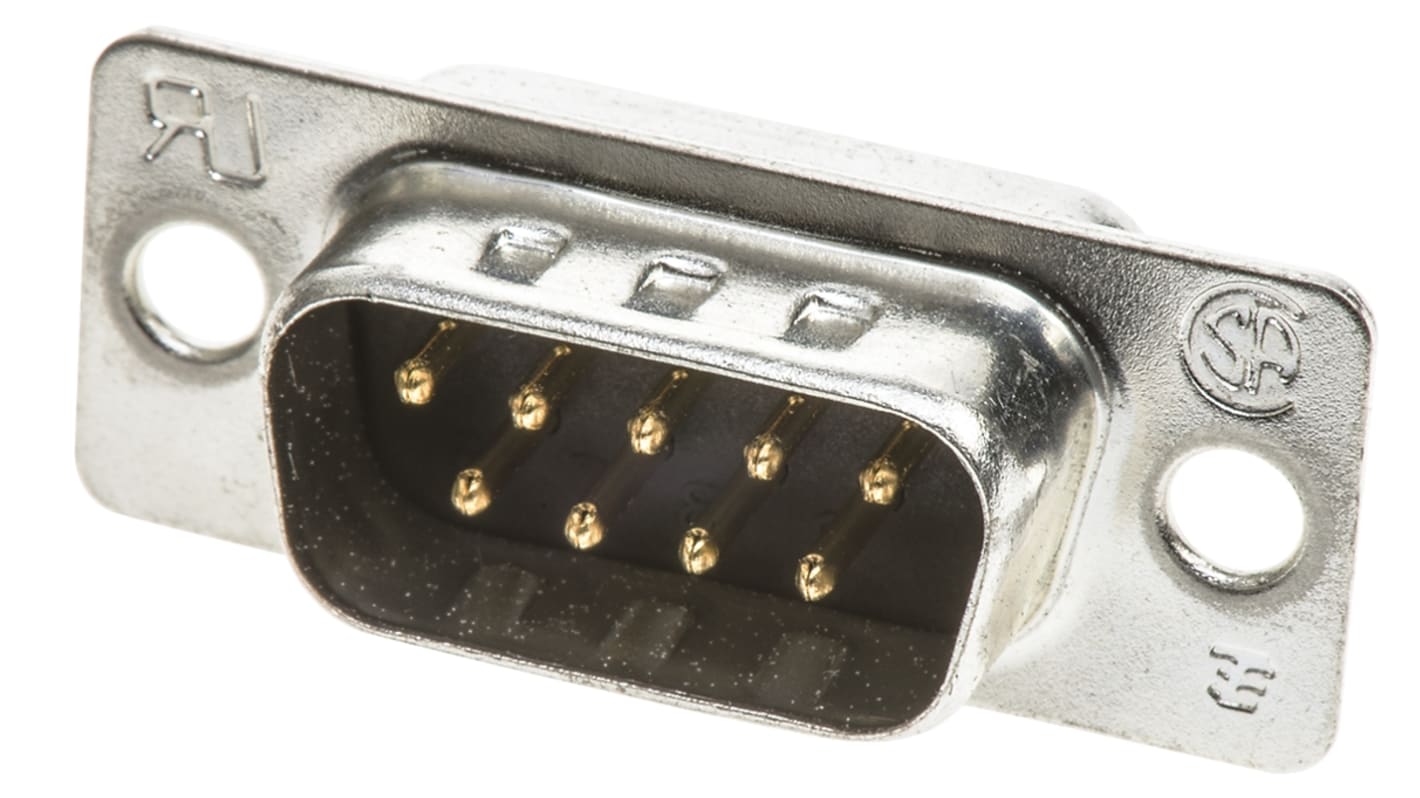 TE Connectivity DB9针标准D-Sub公插, 直向, 面板安装, 焊接端接, 250.0 v, 3A, Amplimite HD-20系列