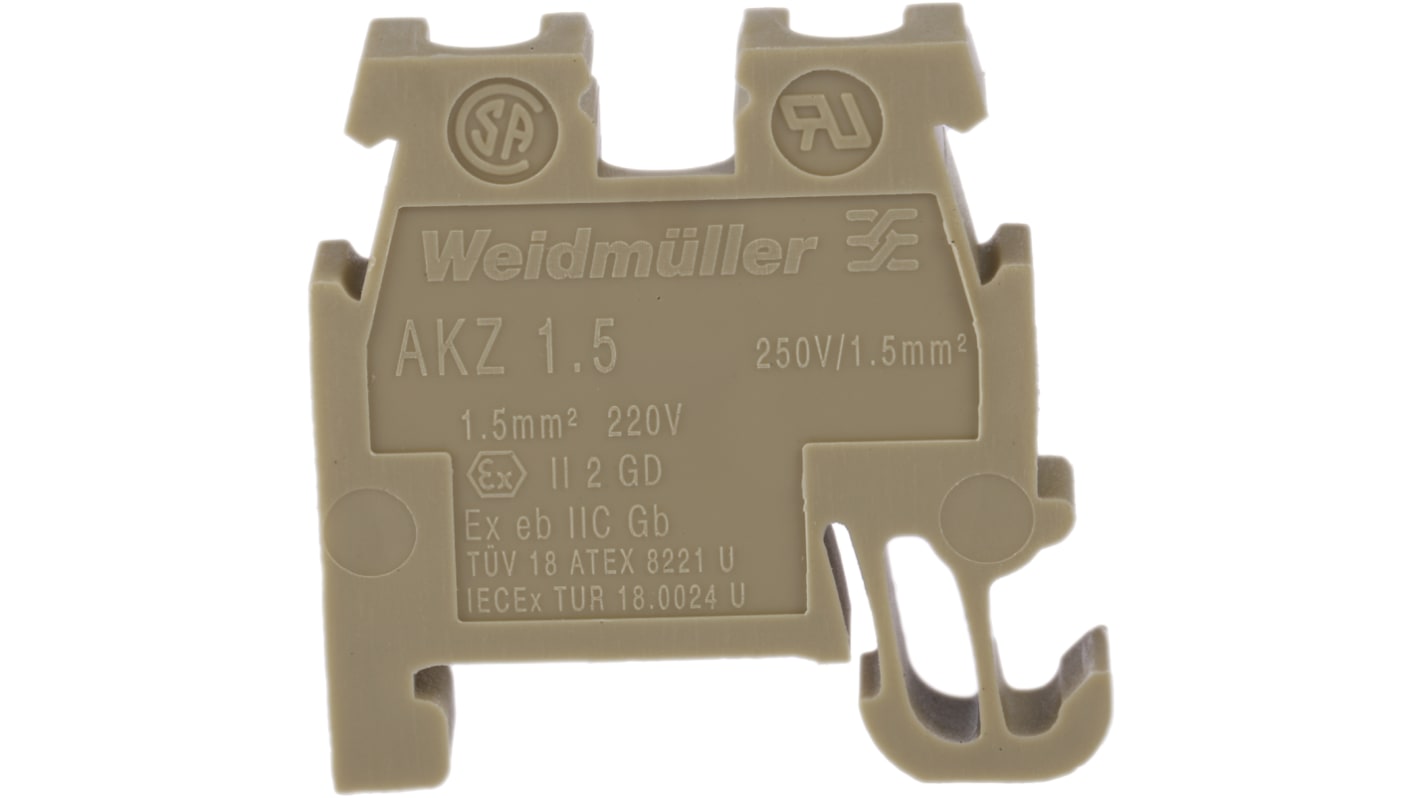 Bloc de jonction rail DIN Weidmuller AKZ, 1.5mm², A visser, Marron