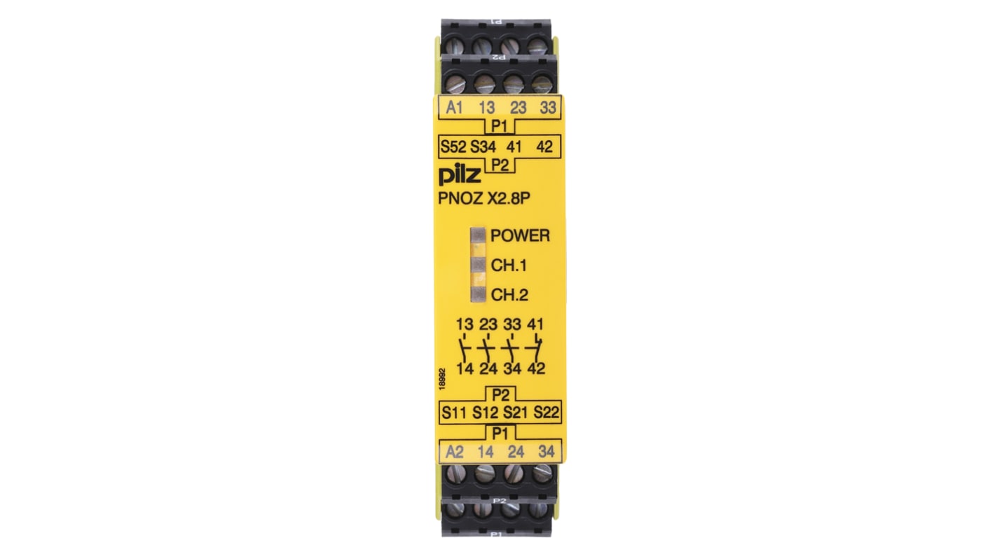 Pilz Single/Dual-Channel Safety Switch/Interlock Safety Relay, 24 → 240V ac/dc, 3 Safety Contacts