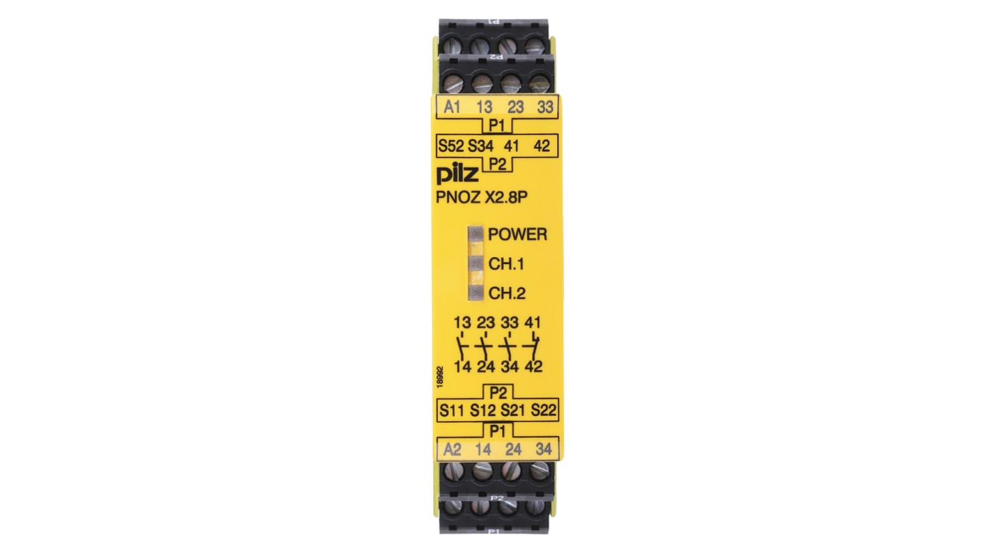 Pilz PNOZ X PNOZ X2.8P 1 Auxiliary Contacts Safety Relay 24 → 240V ac/dc, Single/Dual-Channel 3 Safety Contacts