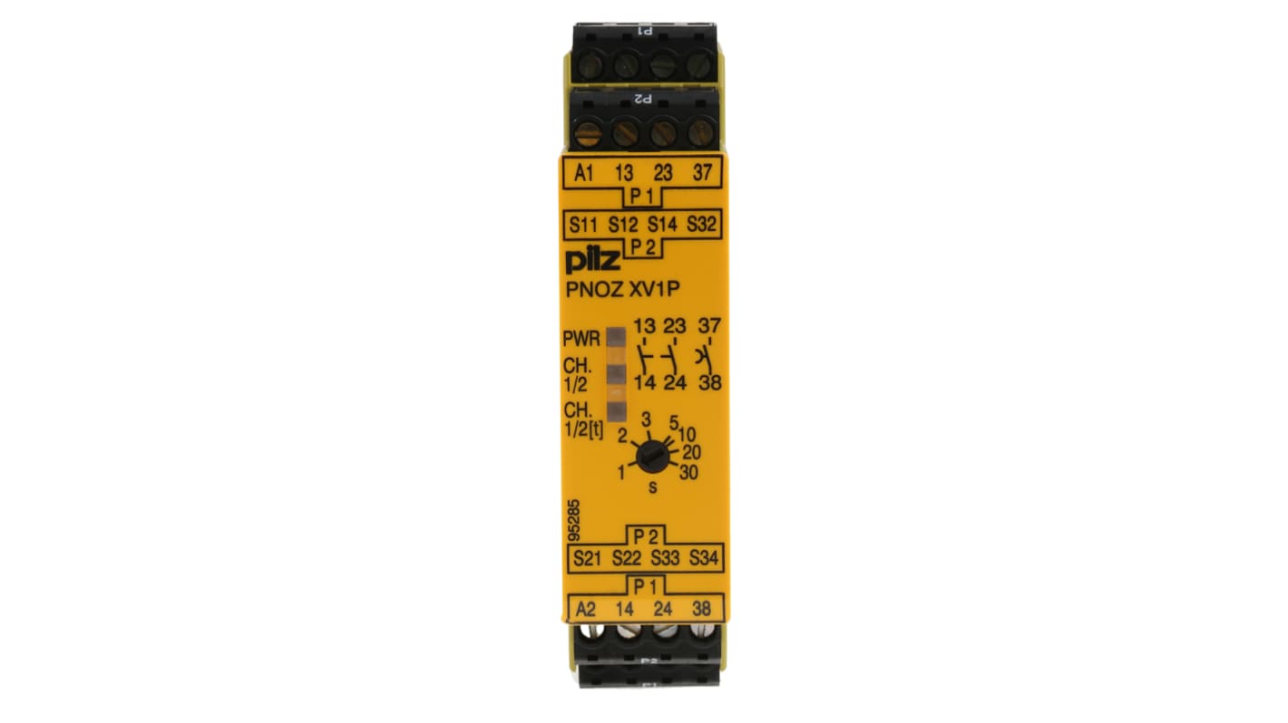 Pilz PNOZ XV1P Emergency Stop Safety Relay, 24V dc, Single/Dual-Channel, 2 Safety Contacts