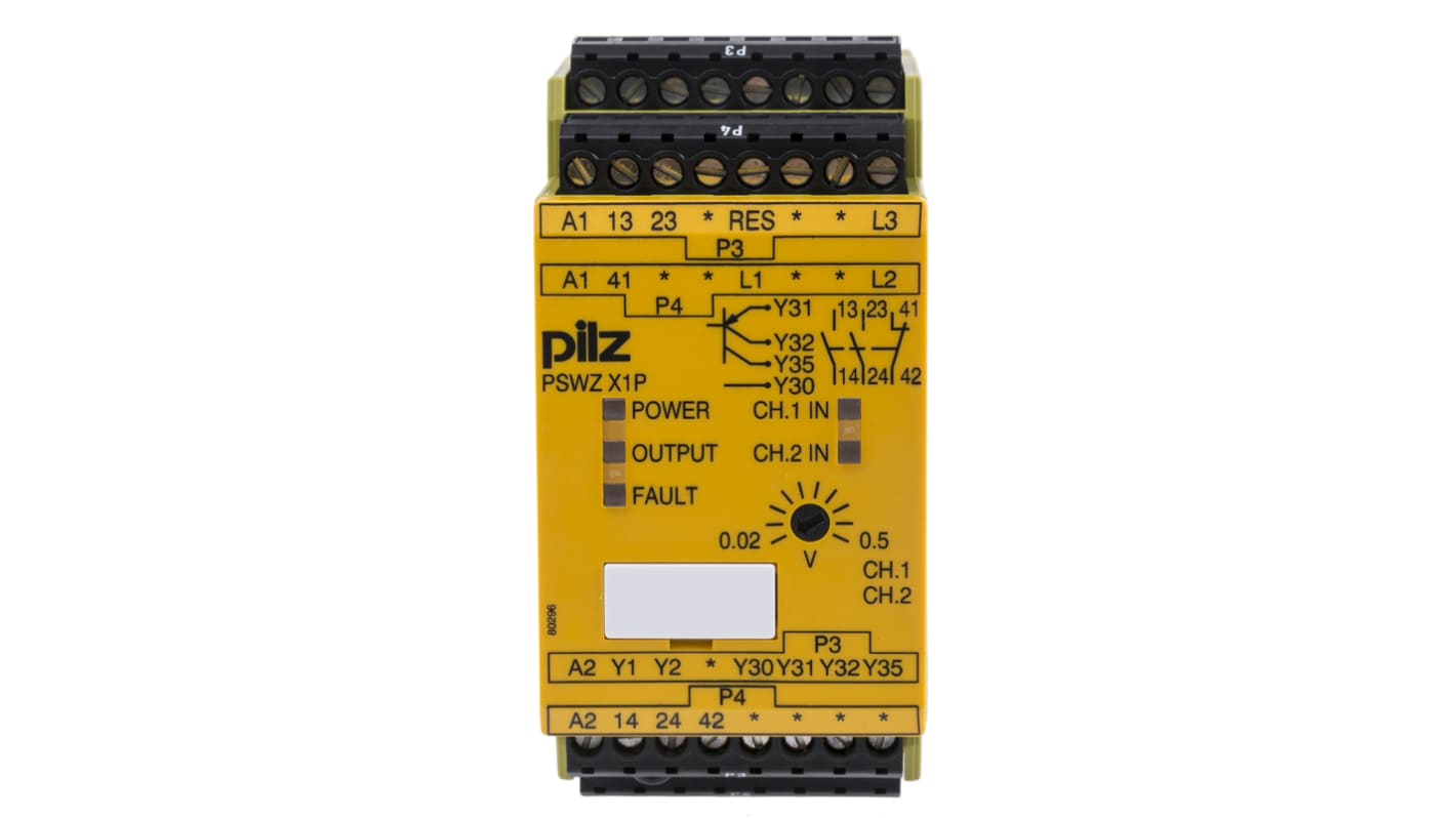 Pilz セーフティリレー, 24 → 240V ac/dc, 安全接点:2, 速度 Pilz セーフティリレー, 24 → 240V ac/dc, 安全接点:2, 速度