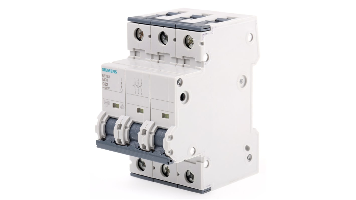 Interruptor automático 3P, 32A, Curva Tipo C, Poder de corte 6 kA, Sentron, Montaje en Carril DIN