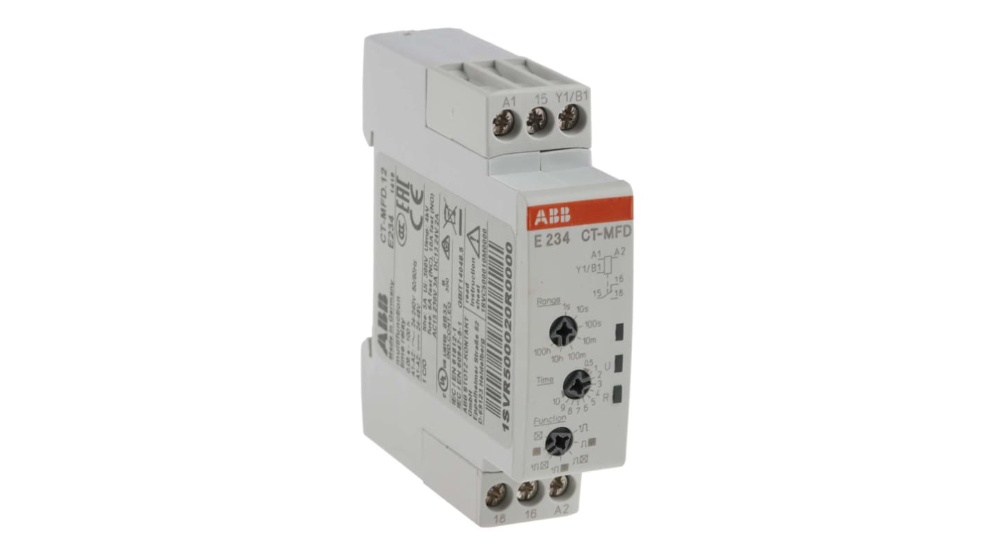 ABB DIN Rail Mount Timer Relay, 24 → 240 V ac, 24 → 48V dc, 1-Contact, 0.05 s → 100h, SPDT