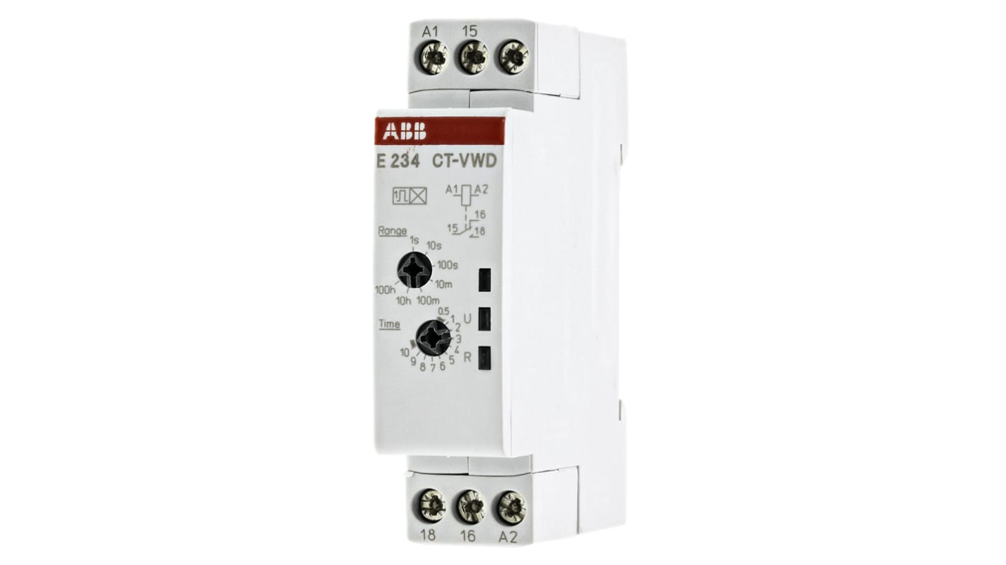 ABB DIN Rail Mount Timer Relay, 240V, 1-Contact, 0.05 → 360000s, 1-Function, SPDT
