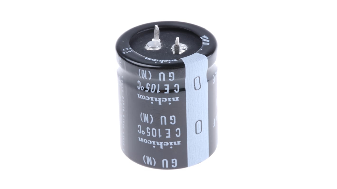 Condensador electrolítico Nichicon serie GU, 1000μF, ±20%, 200V dc, de encaje a presión, 30 (Dia.) x 35mm, paso 10mm