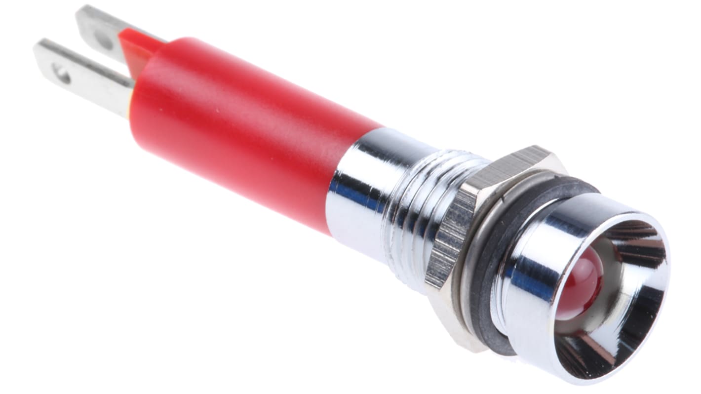 CML Innovative Technologies 红色LED面板指示灯, 24V, 18mA, Φ8mm安装孔, 焊片端接, 凹入式边框, 铬色边框, IP67