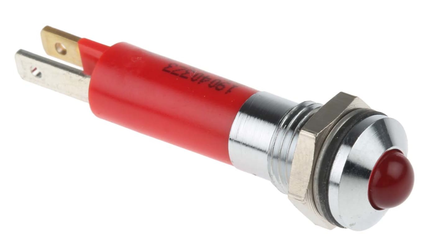 CML Innovative Technologies 红色LED面板指示灯, 24V, 18mA, Φ8mm安装孔, 焊片端接, 凸型边框, 铬色边框, IP67