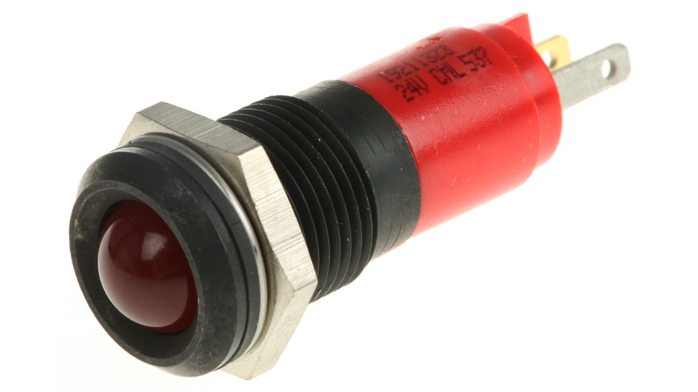 CML Innovative Technologies Red Panel Mount Indicator, 24V, 14mm Mounting Hole Size, Solder Tab Termination, IP67