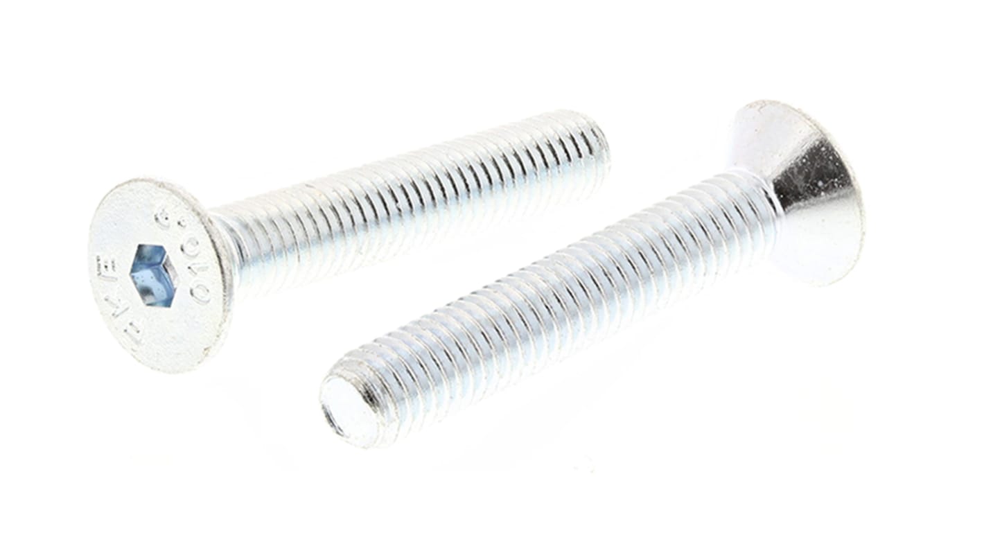 RS PRO M5 x 30mm Hex Socket Countersunk Screw Bright Zinc Plated Steel