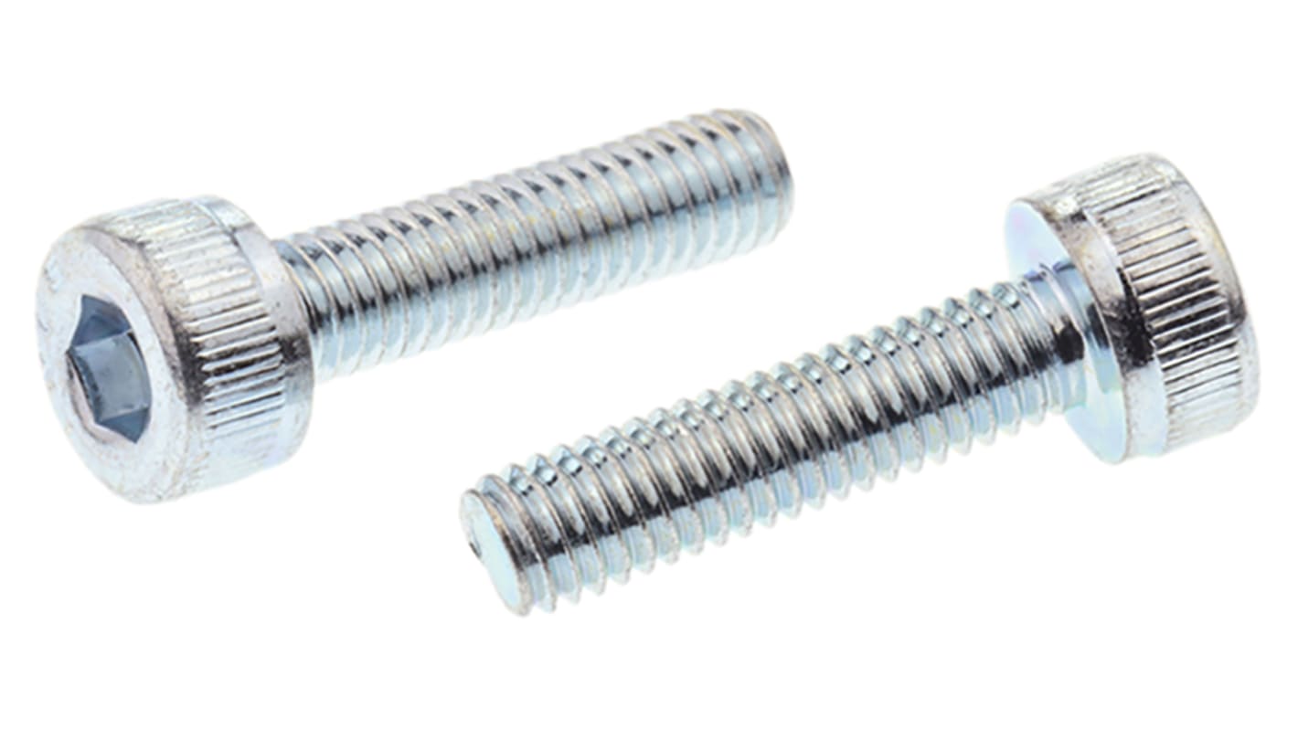 RS PRO Bright Zinc Plated Steel Hex Socket Cap Screw, DIN 912, M3 x 12mm
