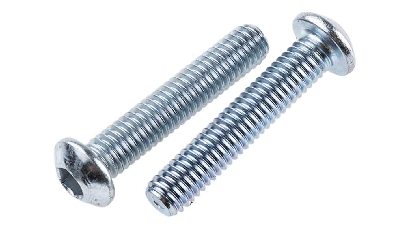 RS PRO Bright Zinc Plated Steel Hex Socket Button Screw, ISO 7380, M6 x 30mm