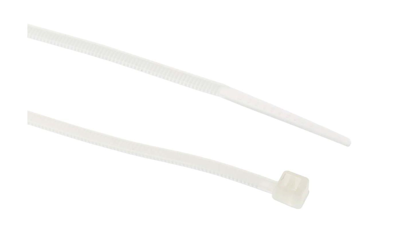 RS PRO Cable Tie, 100mm x 2.5mm, Natural Nylon, Pk-1000