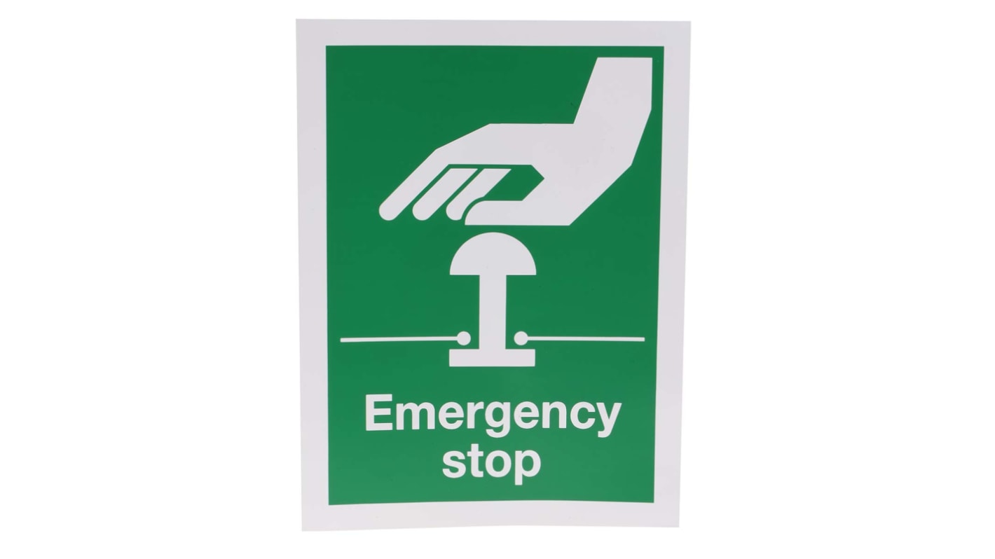 RS PRO Vinyl Green/White Safe Conditions Sign, Emergency Stop, English