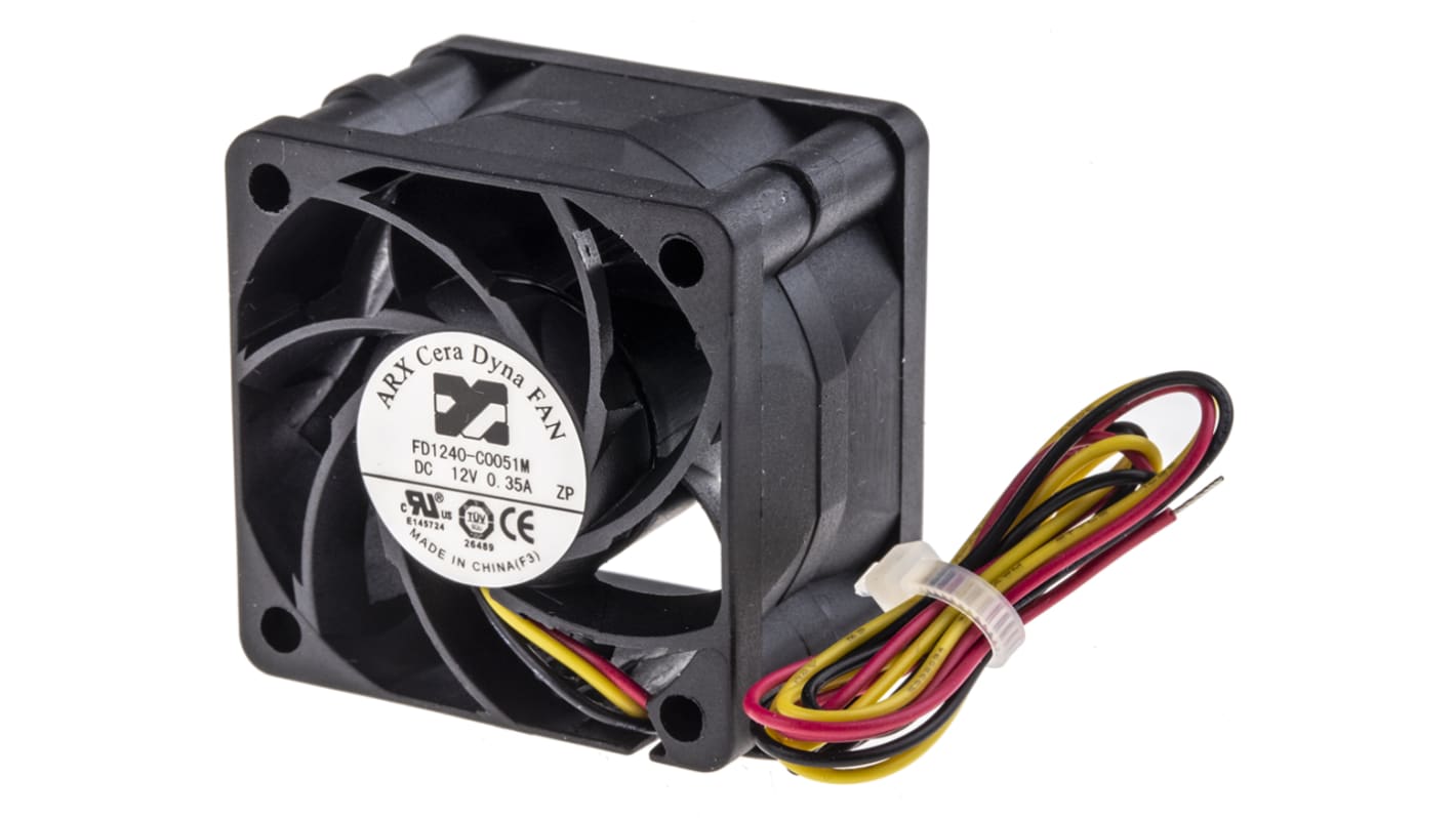 ARX CeraDyna Series Axial Fan, 12 V dc, DC Operation, 28.3m³/h, 3.72W, 310mA Max, 40 x 40 x 28mm
