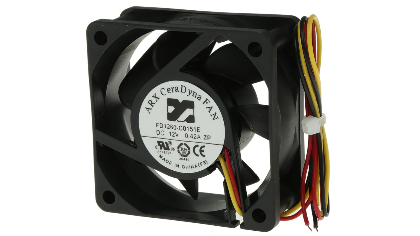 ARX CeraDyna Series Axial Fan, 12 V dc, DC Operation, 33.35m³/h, 2.76W, 230mA Max, 60 x 60 x 25mm