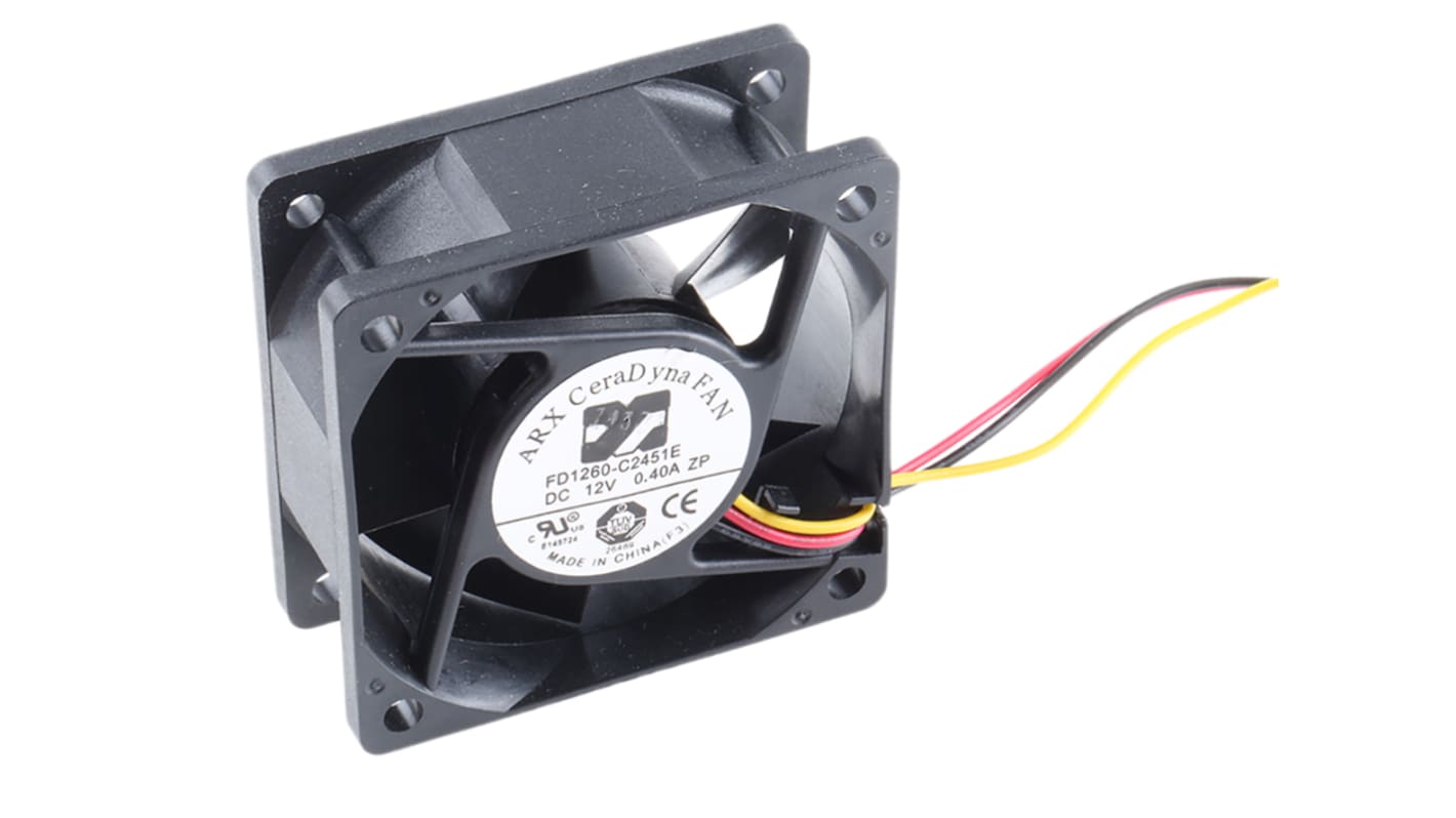 ARX CeraDyna Series Axial Fan, 12 V dc, DC Operation, 55.6m³/h, 3.6W, 300mA Max, 60 x 60 x 25mm
