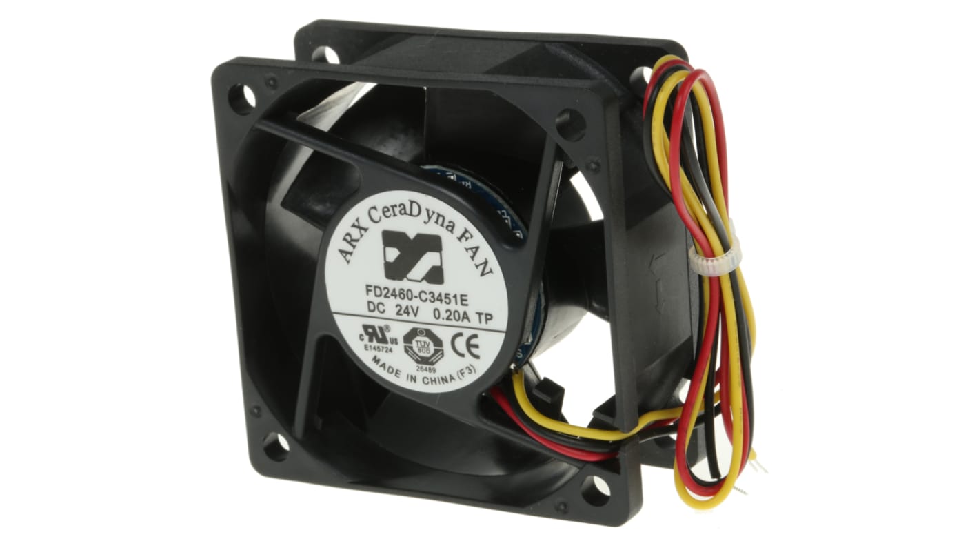 ARX 直流轴流风机, 24 V dc电源, 59.6m³/h, 4.8W, 最大200mA, 7500rpm, 60 x 60 x 25mm, CeraDyna系列