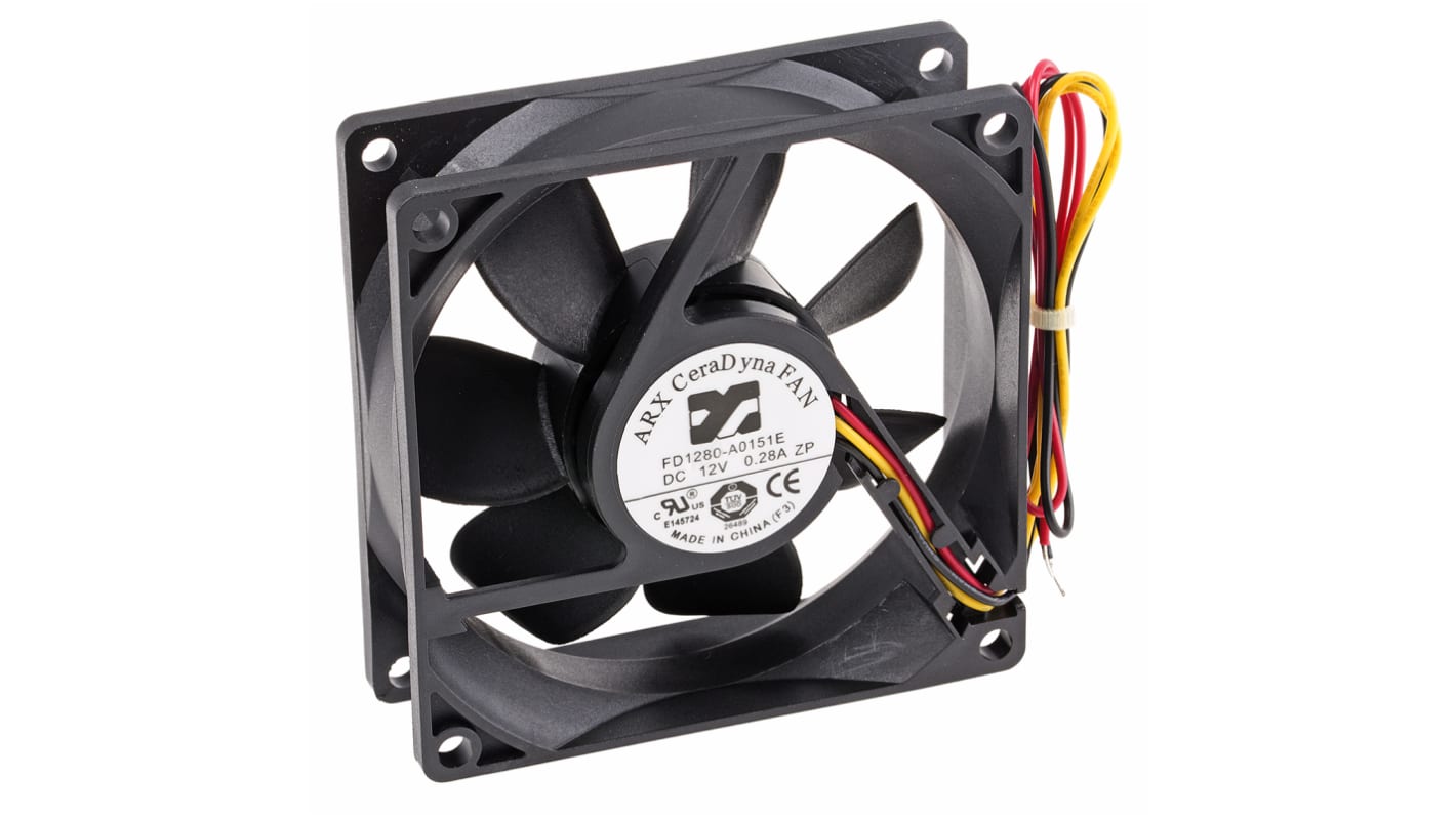 ARX CeraDyna Series Axial Fan, 12 V dc, DC Operation, 67.5m³/h, 2.88W, 240mA Max, 80 x 80 x 25mm