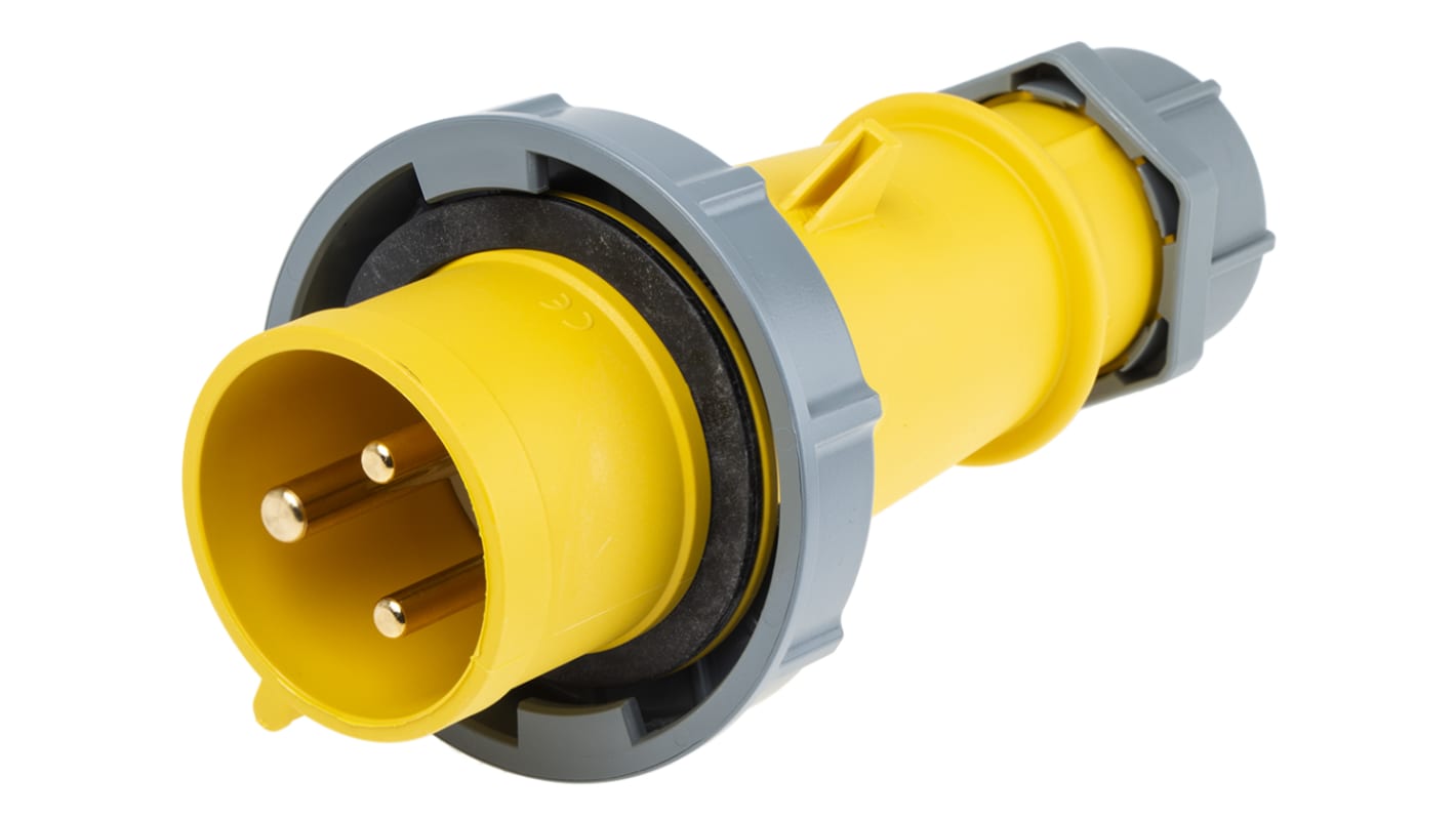 MENNEKES, AM-TOP IP67 Yellow Cable Mount 3P Industrial Power Plug, Rated At 32A, 110 V