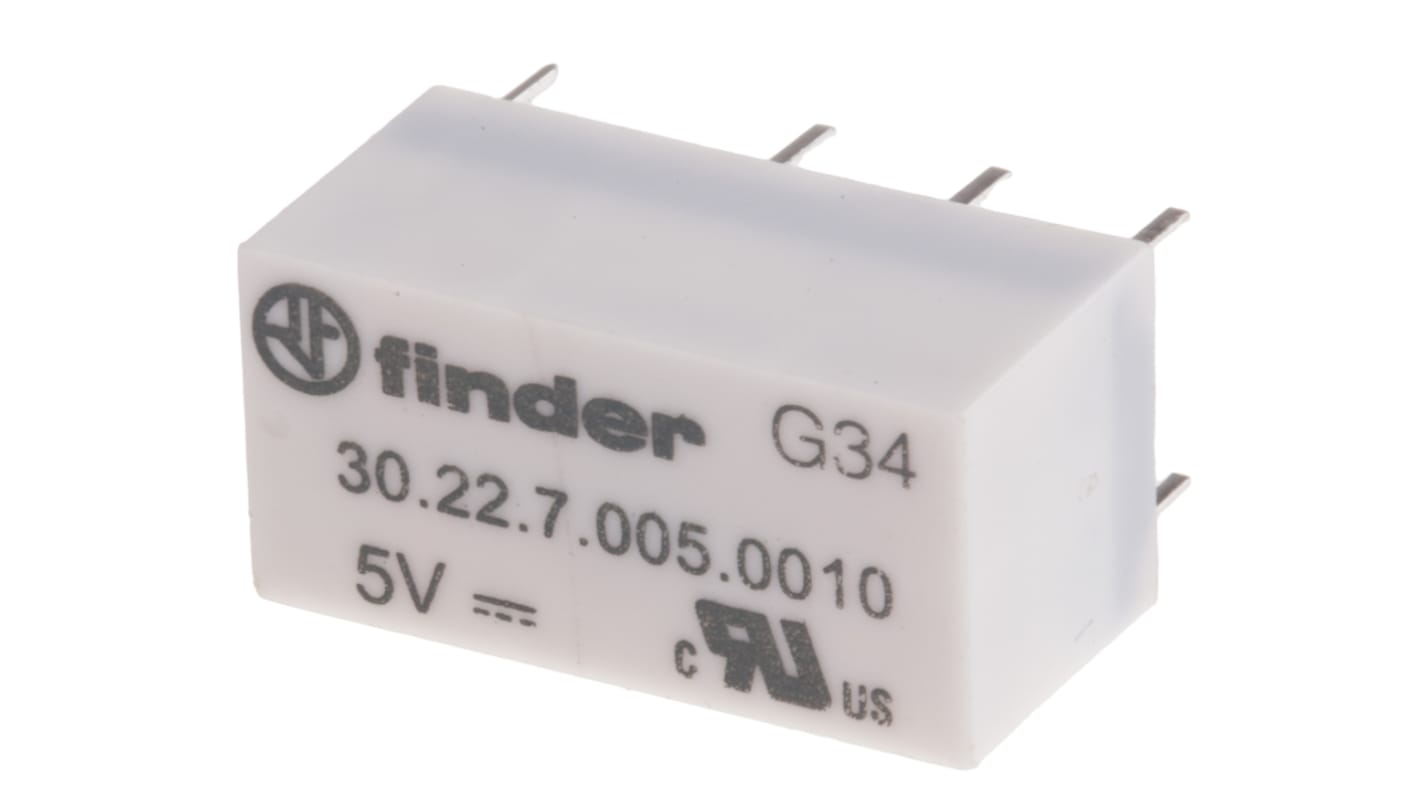 Relé de señal sin enclavamiento Finder 30 Series, DPDT, 5V dc, montaje en PCB