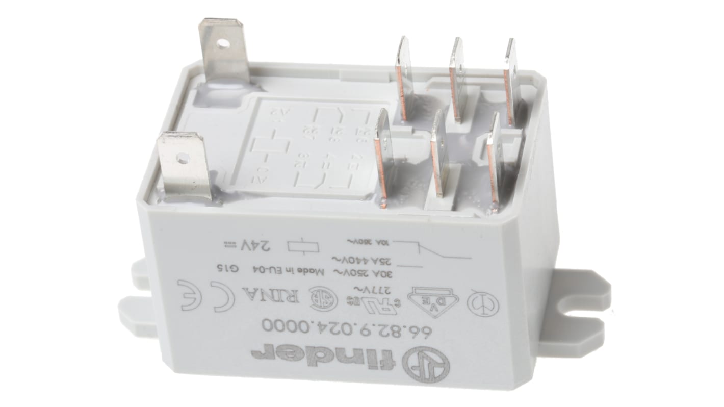 Finder 功率继电器, 24V 直流线圈, 30A切换, DPDT, 2极, 法兰安装, 银合金触点, 66 Series系列