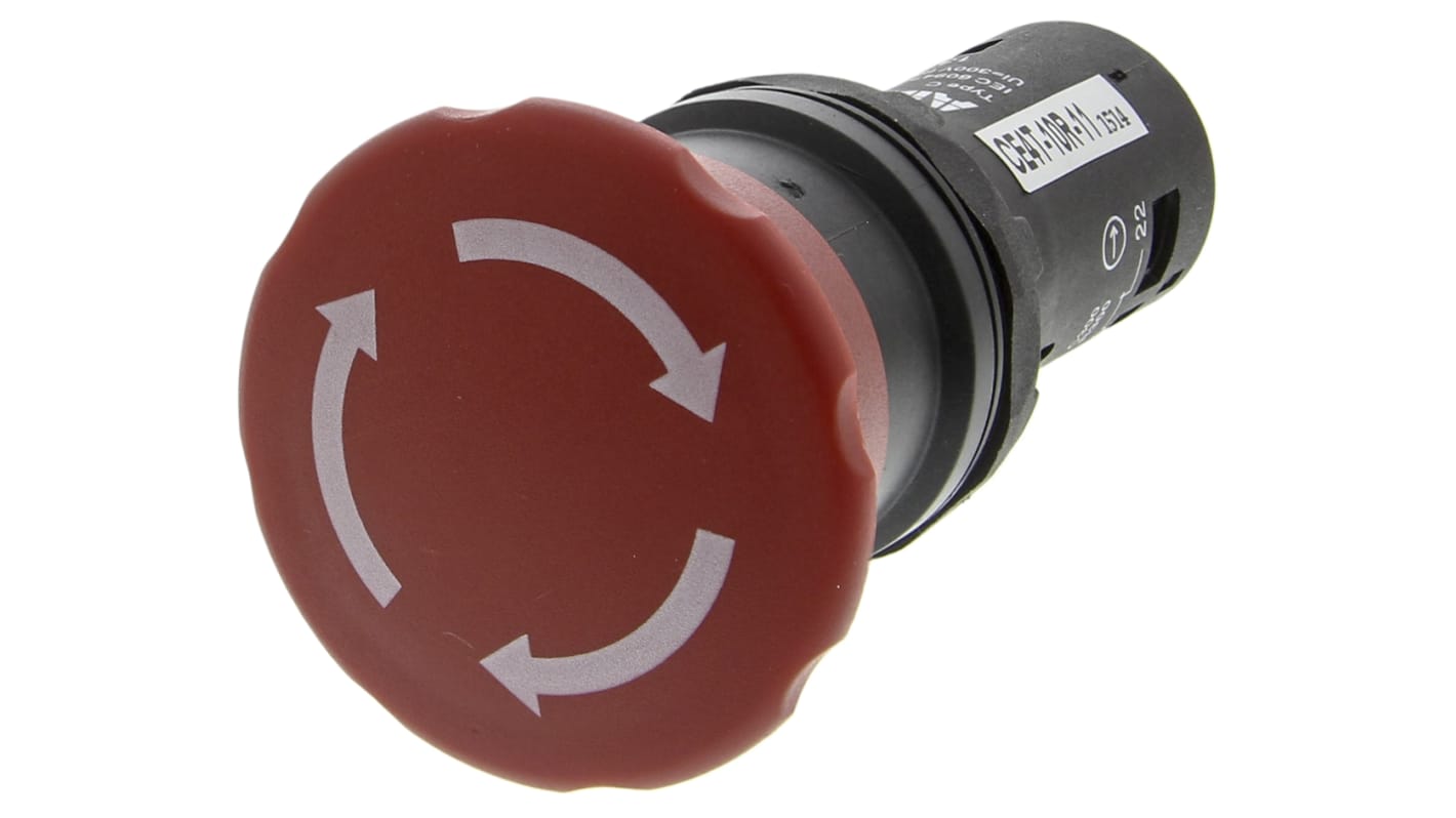 ABB Compact Series Emergency Stop Push Button, Panel Mount, 22.5mm Cutout, SPDT, IP66, IP67, IP69K