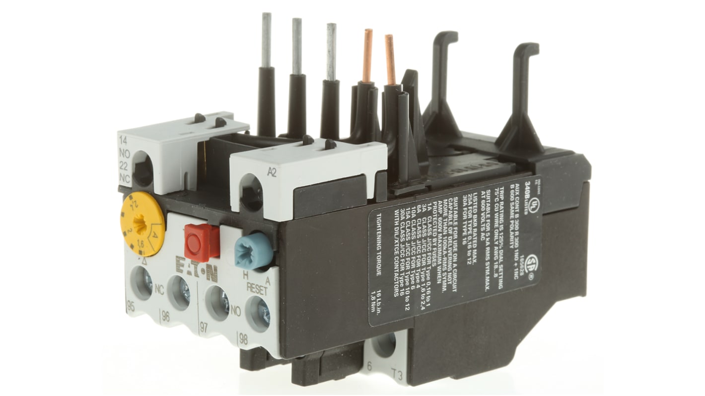 Eaton Overload Relay 1NO + 1NC, 1.6 → 2.4 A F.L.C, 2.4 A Contact Rating, 6 W, 500 Vac, Moeller