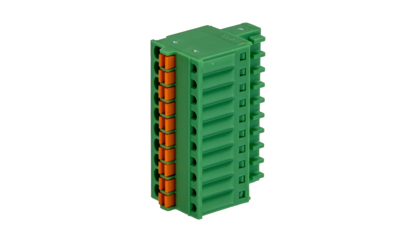Phoenix Contact, 2.5mm Pitch, FK-MC 0.5/10-ST-2.5, 10 Way, , Pluggable Terminal Block, Plug, Cable Mount, Spring Cage