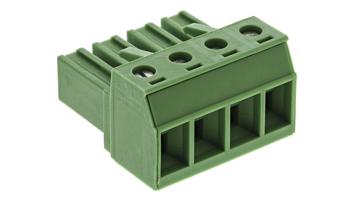 Phoenix Contact 7.62mm Pitch 4 Way Pluggable Terminal Block, Plug, Cable Mount, Screw Down Termination