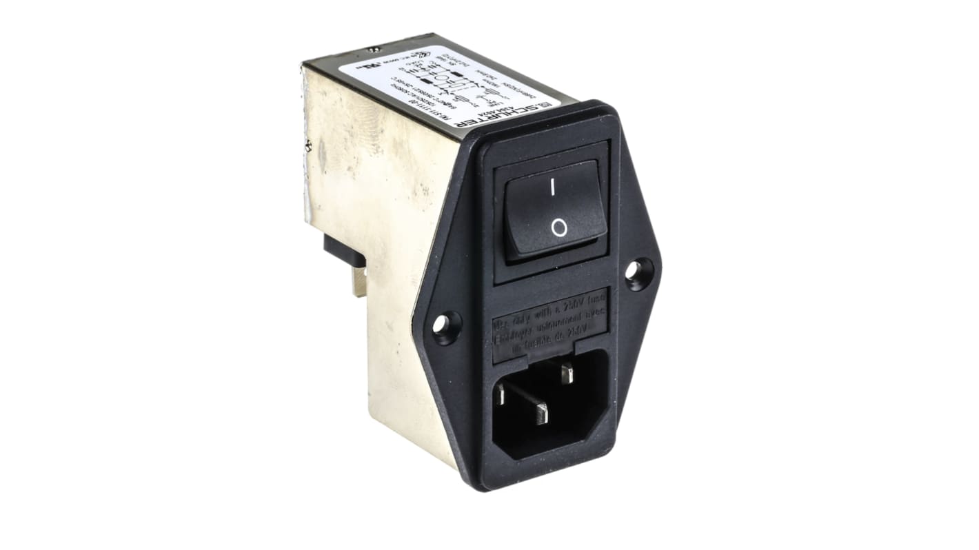 Schurter 6A, 250 V ac Male Panel Mount Filtered IEC Connector 2 Pole 4304.4024, Solder 2 Fuse