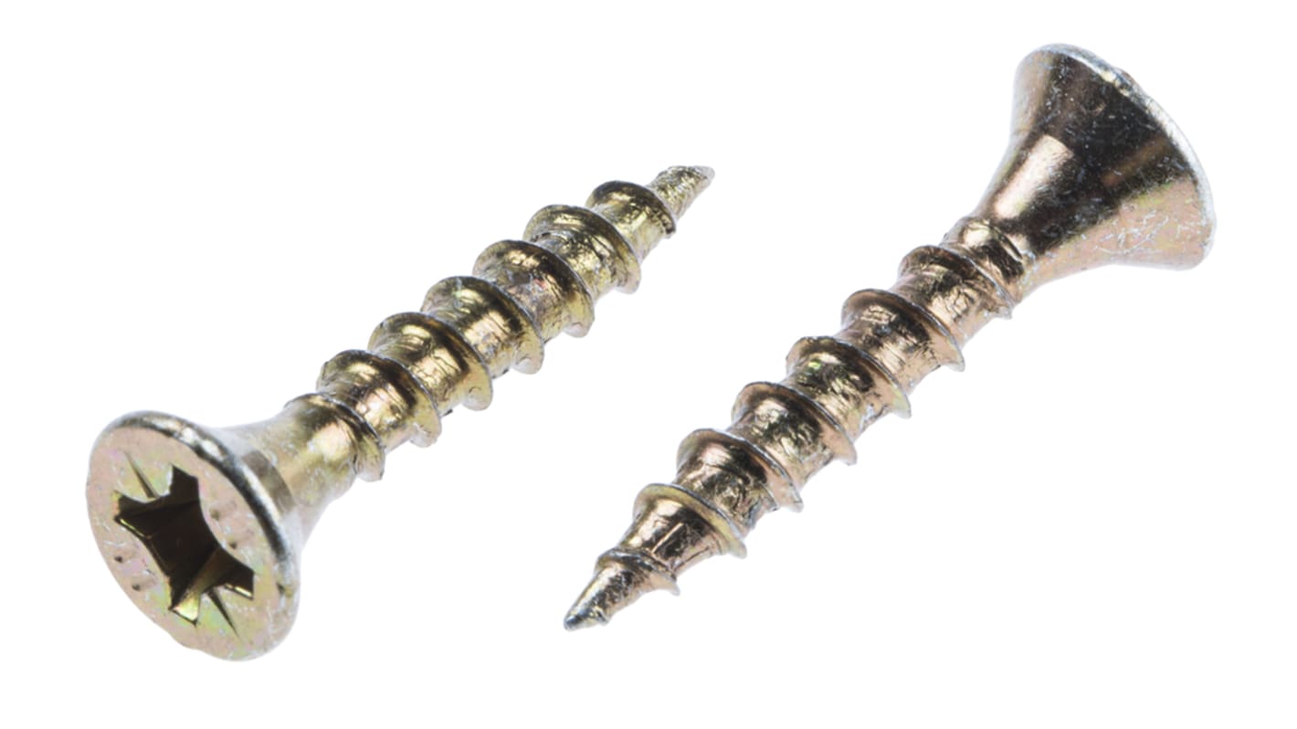 ULTI-MATE Pozisquare Countersunk Steel Wood Screw, Yellow Passivated, Zinc Plated, 4mm Thread, 25mm Length