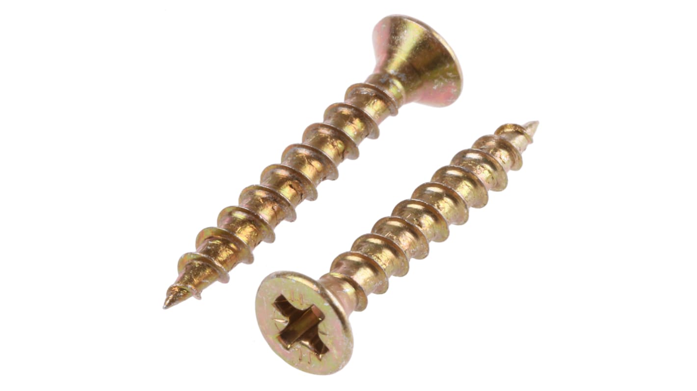 ULTI-MATE Pozisquare Countersunk Steel Wood Screw, Yellow Passivated, Zinc Plated, 4mm Thread, 30mm Length