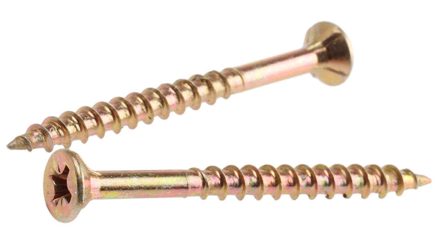 ULTI-MATE Pozisquare Countersunk Steel Wood Screw Yellow Passivated, Zinc Plated, 4mm Thread, 50mm Length