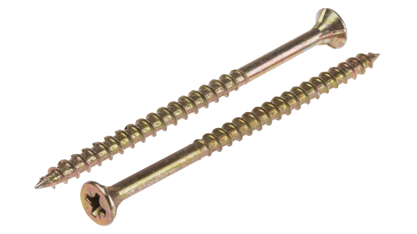 ULTI-MATE Pozisquare Countersunk Steel Wood Screw, Yellow Passivated, Zinc Plated, 4mm Thread, 70mm Length