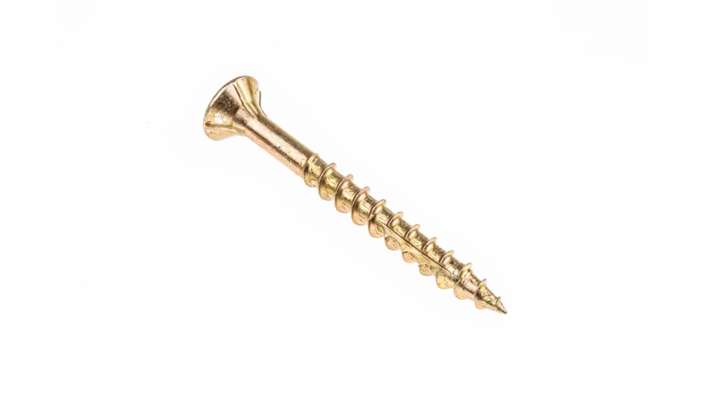 ULTI-MATE Pozisquare Countersunk Steel Wood Screw, Yellow Passivated, Zinc Plated, 5mm Thread, 50mm Length
