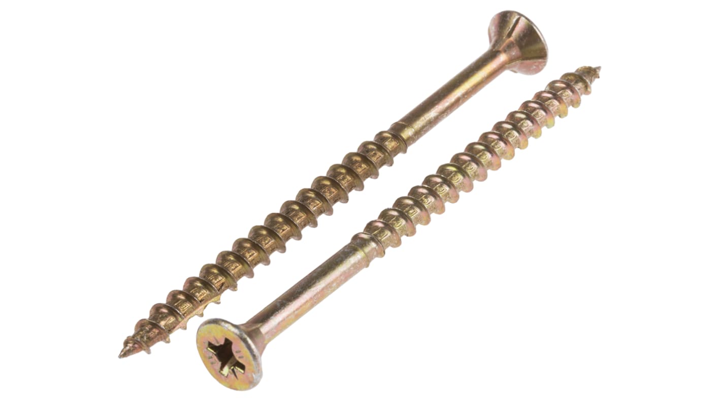 ULTI-MATE Pozisquare Countersunk Steel Wood Screw, Yellow Passivated, Zinc Plated, 5mm Thread, 80mm Length
