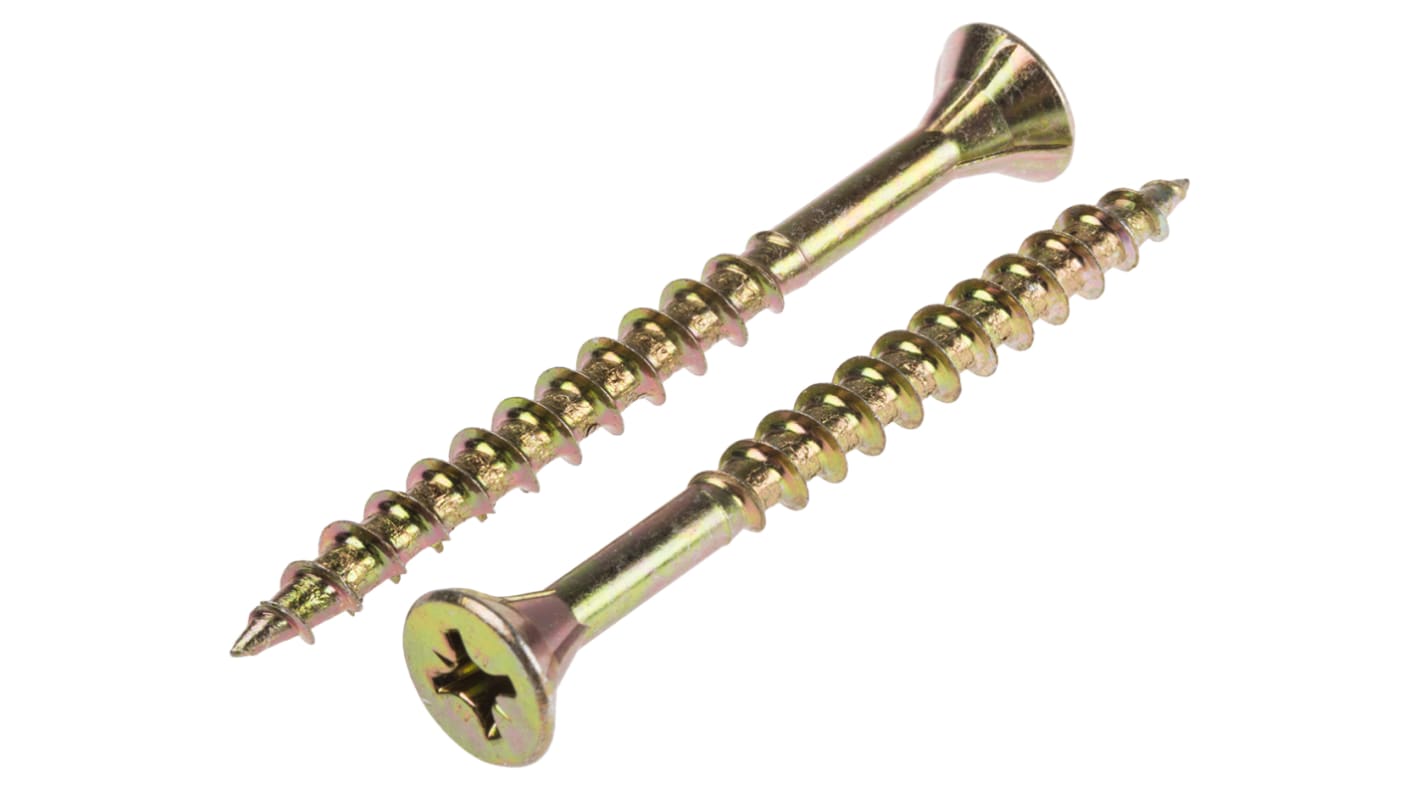 ULTI-MATE Pozisquare Countersunk Steel Wood Screw, Yellow Passivated, Zinc Plated, 6mm Thread, 70mm Length