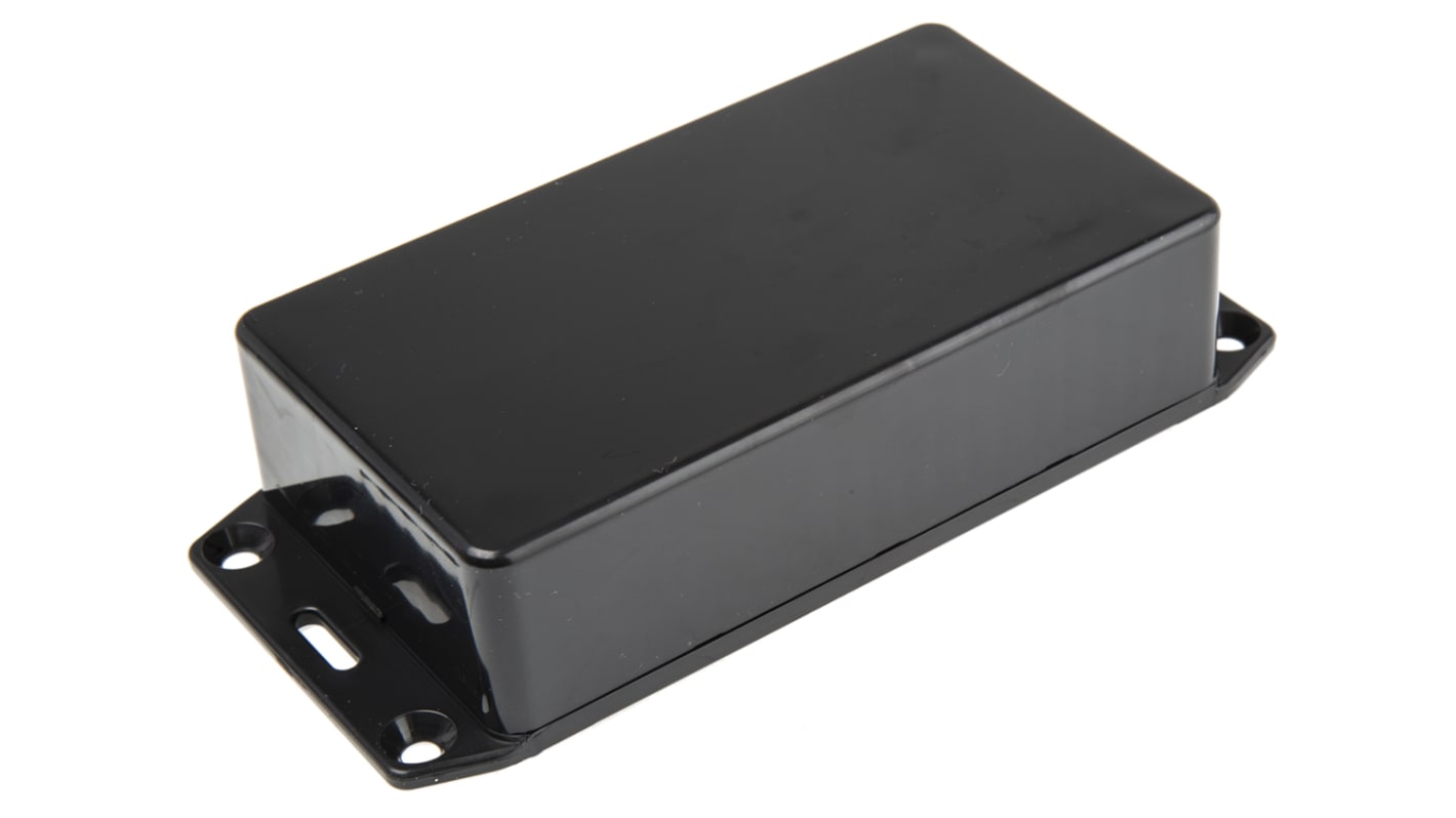 Hammond 1591 Series Black Flame Retardant ABS Enclosure, IP54, Flanged, Black Lid, 112 x 62 x 27mm